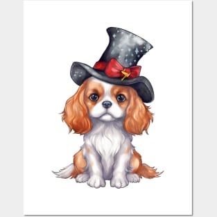 Watercolor Cavalier King Charles Spaniel Dog in Magic Hat Posters and Art